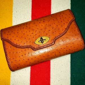 WESTERN CARAMEL TAN OSTRICH CLUTCH PURSE